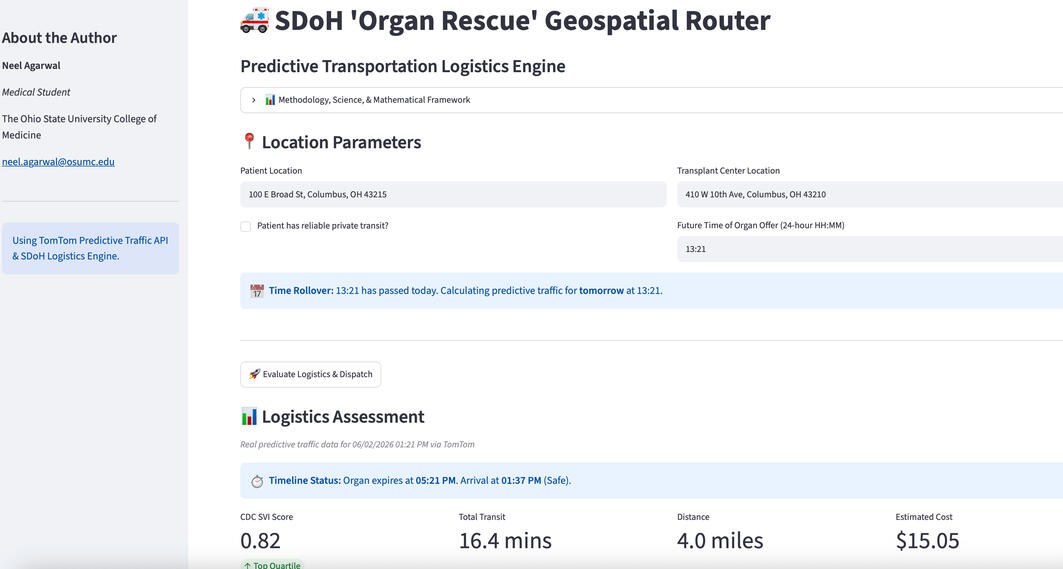 SDoH 'Organ Rescue' Geospatial Router
